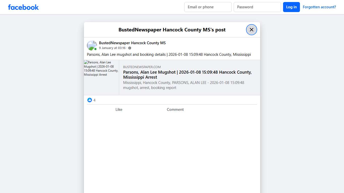 Parsons, Alan Lee... - BustedNewspaper Hancock County MS Facebook