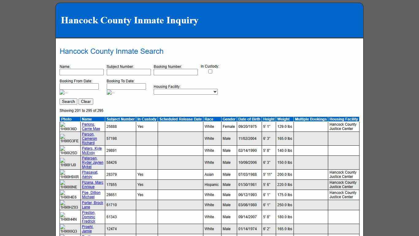 Hancock County Inmate Search